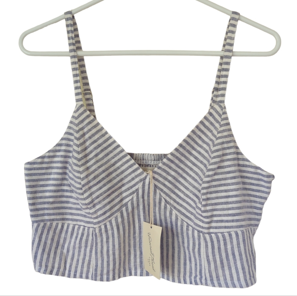 NWT Universal Thread Stripe Linen Rayon Cropped Top MEDIUM Blue White - Picture 5 of 15
